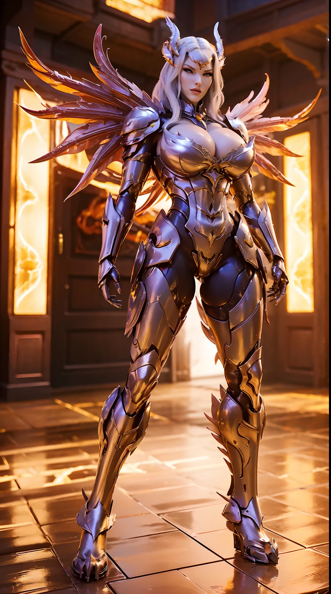DRAGON, (DRAGON HEAD), HUGE BOOBS, DRAGON ARMOR, LATEX SUIT, (CLEAVAGE), ((A PAIR LARGEST PHOENIX WINGS)), TALL LEGS, (STANDING), SEXY BODY, MUSCLE ABS.