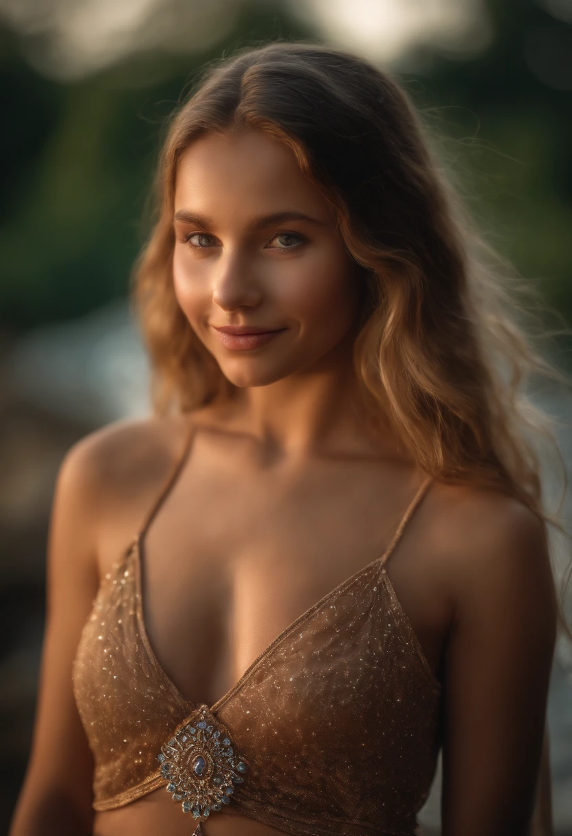 premier quality, hippy, 1 fille, beau visage, (Photorealistic photos:1.3), Rim Lighting, (high detail skin:1.2), 8k UHD, DSLR, High quality, High definition, 4K, 8k, Bokeh, (real: 1.3), petit visage, Mignon une fille, maillot de bain ,