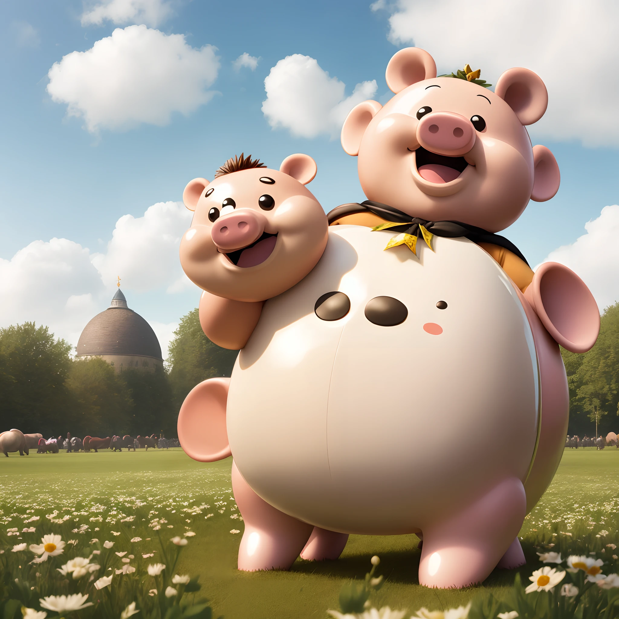 monde fantastique avec des cochons heureux qui sourit
