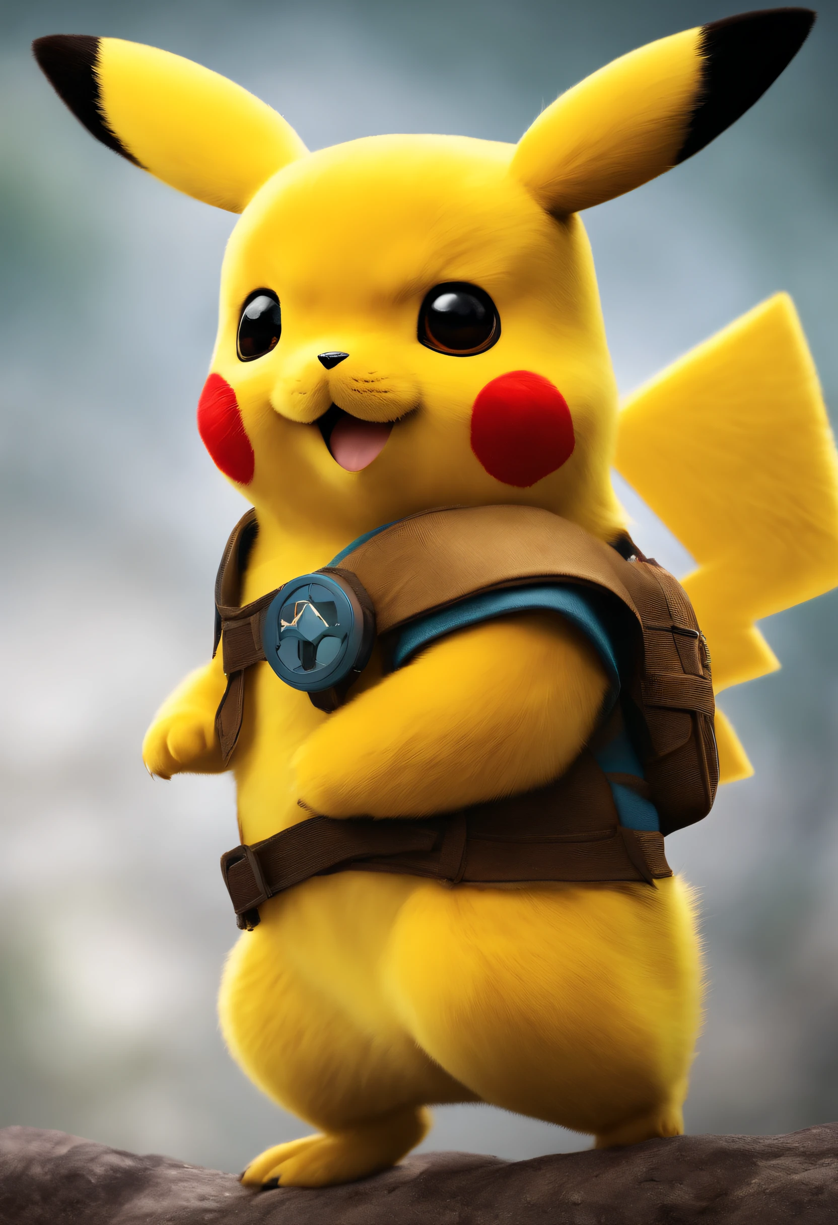 um pikachu fofinho com apar~encia de filhote sentado de frente para o espectador