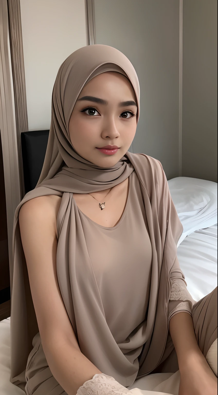 Very Thin body (Wearing Bra Lingerie), (((HIJAB MALAY GIRL))), masutepiece, High quality, UHD 32K, Realistic face, Realistic skin feeling , A Malay Lady, 8 , , Very cute and baby-like face, (((FLAT CHEST))), (MATRIX WORLD), ((look In front  at the camera and SADNESS)), ((())), (((CUTE GIRL))), ((BROWN LIPS)), ((BROWN)), (undress). WEAR BRA LINGERIE, gold, purple, lace, naked flat chest 