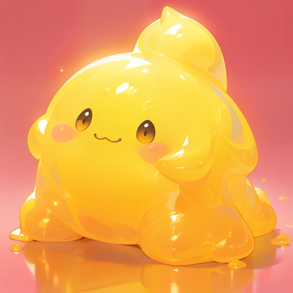 (Super cute slime yellow,),(ultra-detailed,best quality),pink background