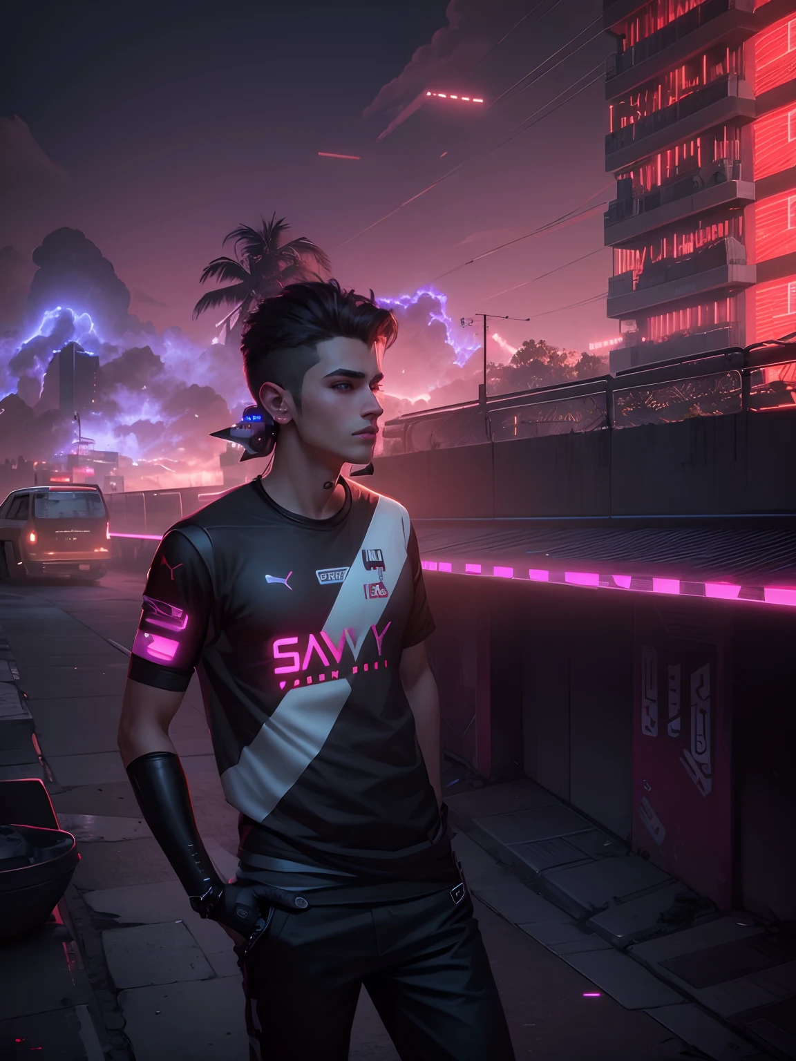 Change background cyberpunk handsome boy, reastistic face, 8k, ultra reastistic,