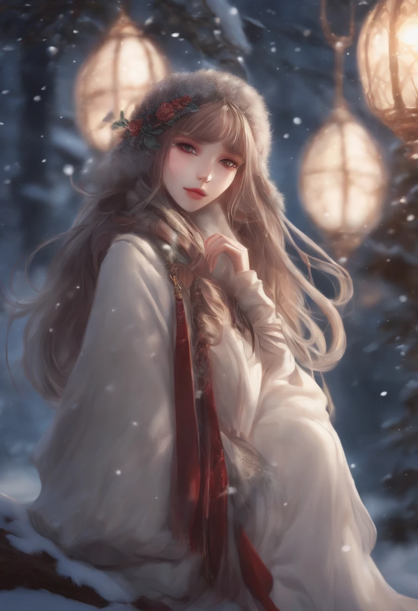 anime girl, elf, clasic long winter clothes,