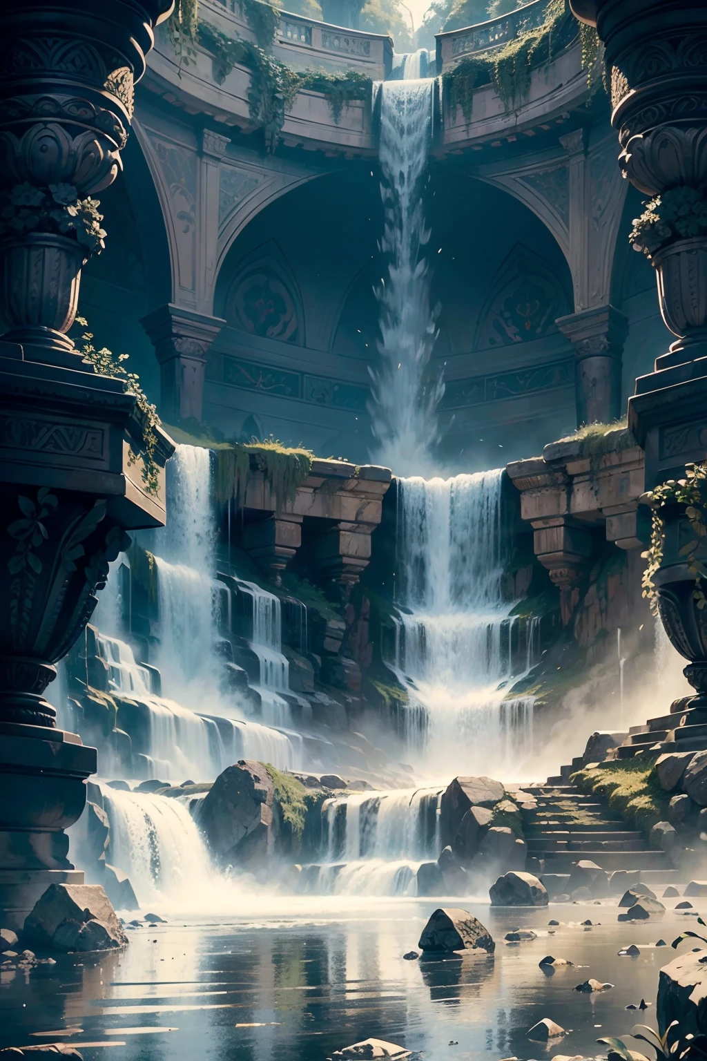 intricate detailed waterfall, Avdotya, Agrippina, Alice, Angelica, Vasilisa, Diana, Dyne, ekaterina, Helena, intricate detailed texture, intricate details, 32k resolution, intricate detail background, high contrast, highly quality, extremely high quality,