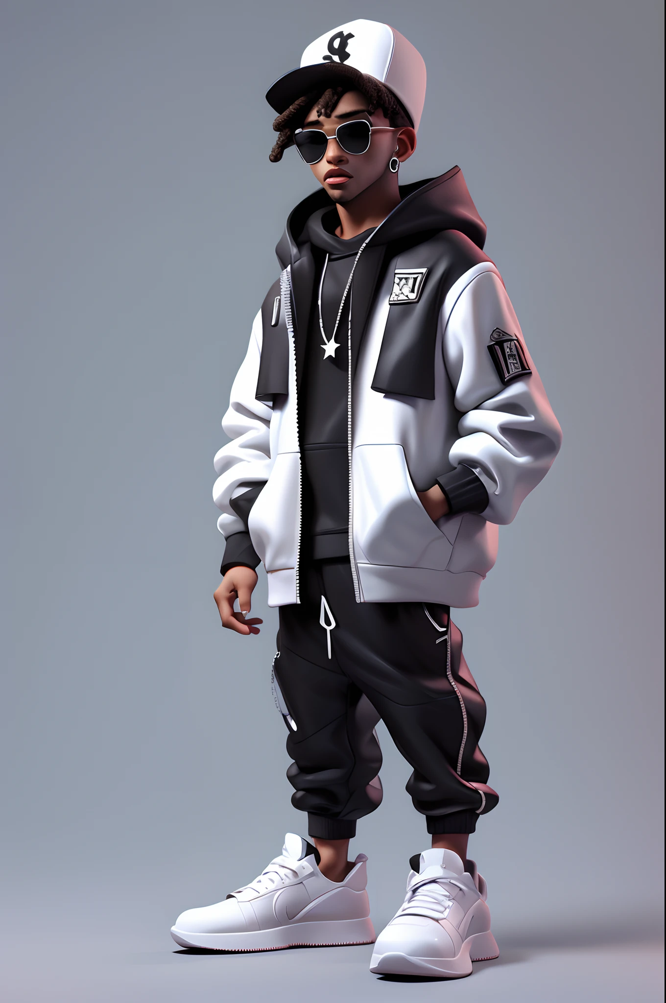 3dcharacter,rapper man,hip hop style, rapper, (full body:1.2),simple background, masterpiece,best quality,(white background:1.1)