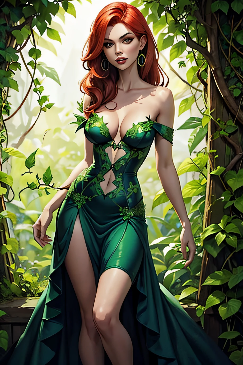 poison ivy, with an extraordinary dress with poisonous plant all around