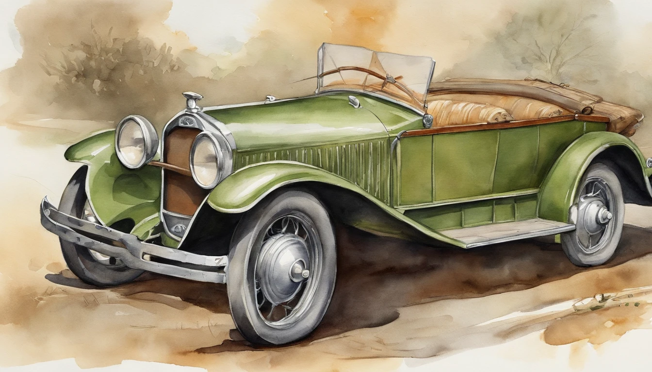 There's an antique retrofuturistic cartoon car parked on the side of the road, 1929, 1 9 2 8, carro vintage, 1 9 3 1, 1 9 2 5, 1925, carros antigos, 1 9 3 0, 1930, 1 9 2 7, 1 9 2 4, 1924, um tiro largo e cheio.  illustration. realista. 2D. estilo de jogo mega man.