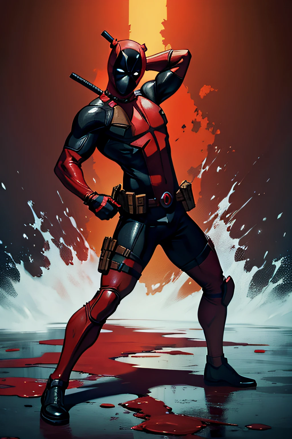 deadpool dancing on a blood sea