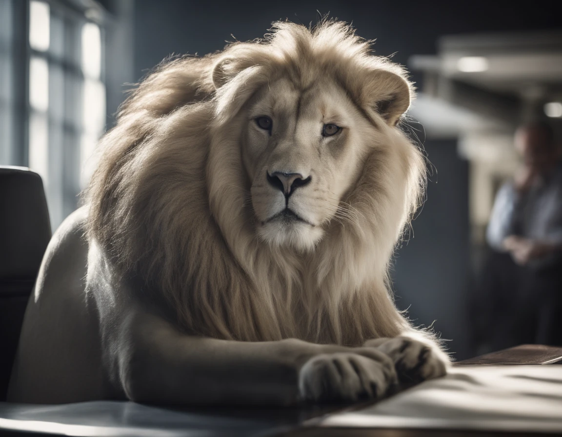 white lion Looking At Stock Chart In Front Of Computer In Suit