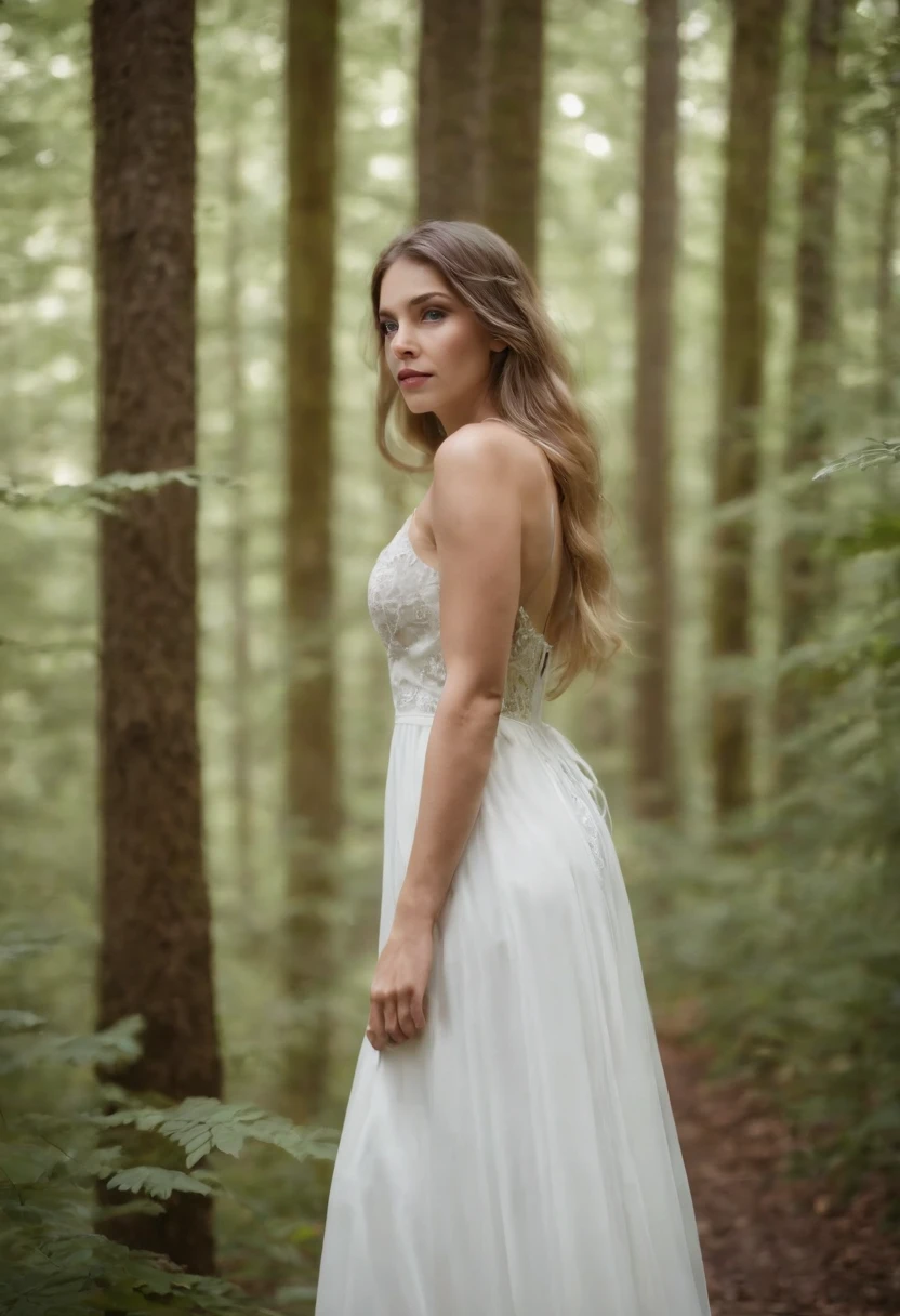 tmasterpiece, inserted in "evil dead", saindo de dentro da terra, Ultra realistic background with a mist in a dark forest, your lips with blood, vestido branco transparente