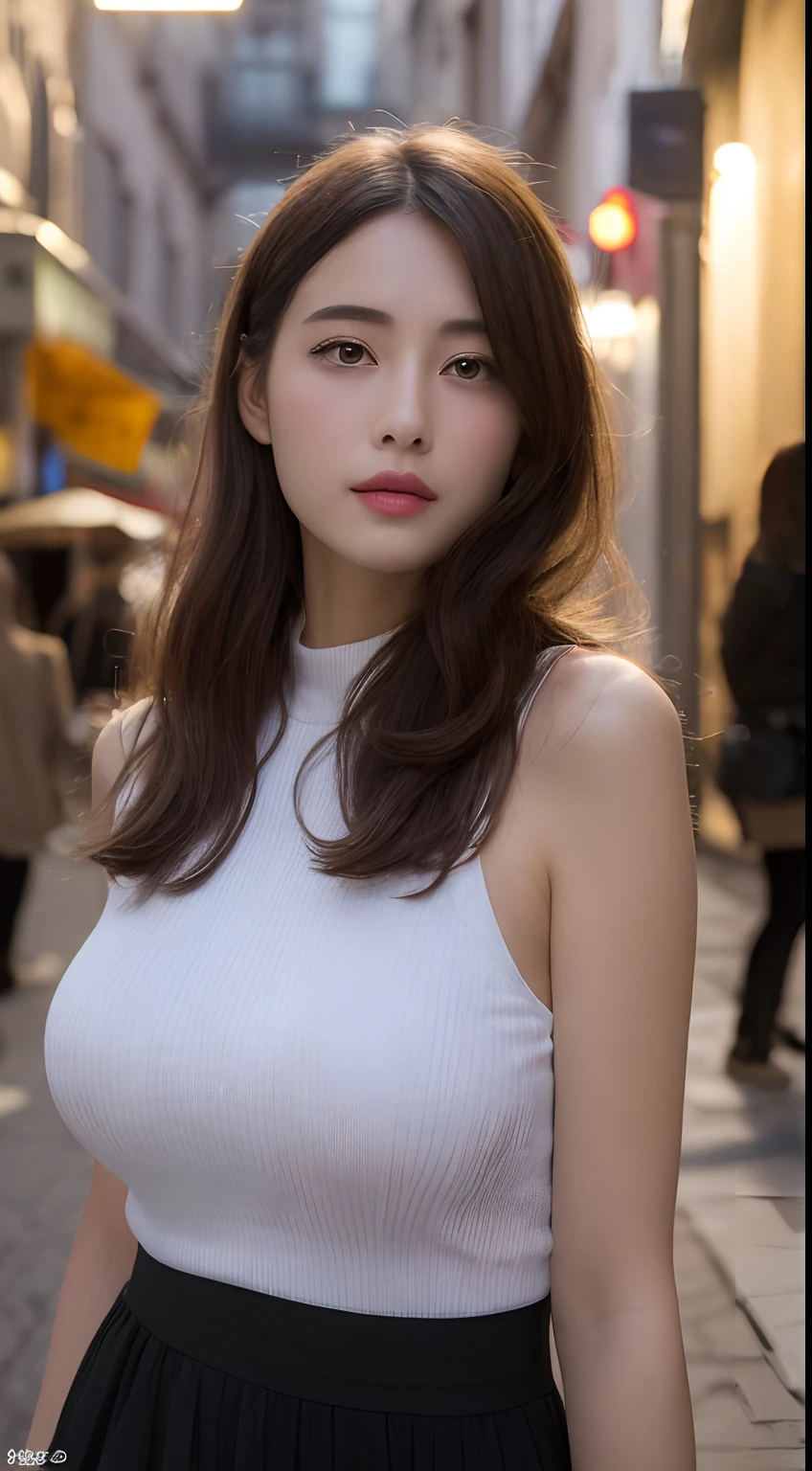 ((top-quality、8K、masterpiece、:1.3))、1girl in、Amazing beauty,full body Esbian、Slim Faces、Pretty women、(dark brown hair)、qipao dress:1.1、Super Detailed Face、detailedeyes、二重まぶた、blurry backround、Slim Faces、nighttime scene、appearance、Street、raw,Back,The upper part of the body,raw,Back,Colossal tits