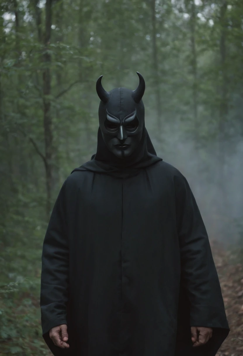 Painting of a man with a black mask and a devil's face, an album cover by Zoran Mušič, tumblr, Arte forastero, album art, Portada, arca album cover, album cover art, Dios retorcido sin rostro, shamanic horror lsd art, misterioso espiritual granulado, Estilo de arte outsider, acid rain. The Sacred Nipple