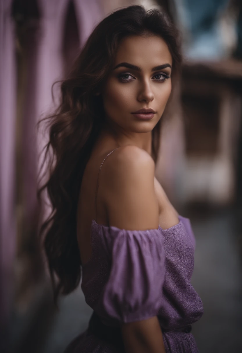 Arafed woman with beautiful attractive sexy clothes, fille sexy aux yeux bruns, Portrait Sophie Mudd, cheveux noirs et grands yeux, selfie of a young woman, Violet Myers, avec maquillage, maquillage naturel, Looking away from the camera, Visage avec Artgram, Maquillage subtil, Superbe photo du haut du corps, In the Dominican city with a beautiful background of buildings , clivage , Montrez les voitures et les gens