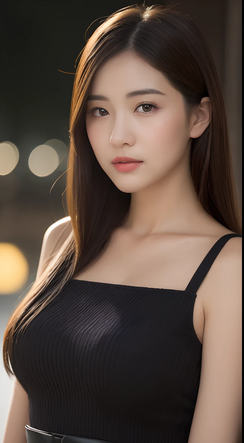 ((top-quality、8K、​masterpiece、:1.3))、1girl in、Amazing beauty，full body Esbian、Slim Faces、Pretty women、(dark brown hair)、qipao dress:1.1、Super Detailed Face、detailedeyes、二重まぶた、blurry backround、Slim Faces、nighttime scene、appearance、Street、frontage，The upper part of the body，Colossal tits