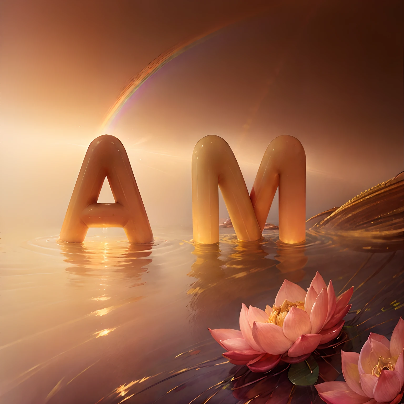 Enlightened mind, Red tones from orange to gold. About the rainbow color lotus flower, And float on transparency, Transparent water, Gold gradient background with light transparency. Golden energy flowed out of the flower core.