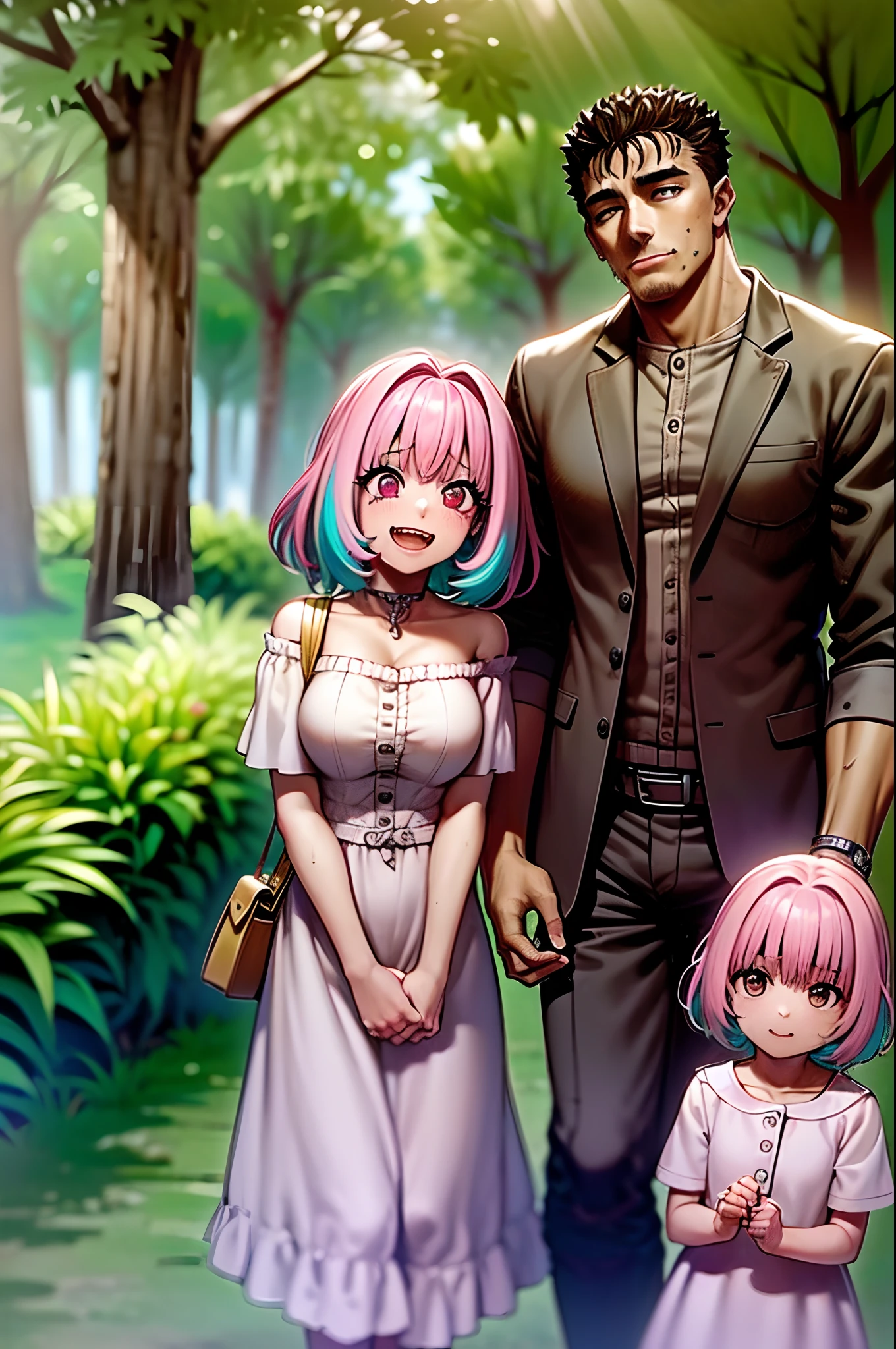 (a happy family in a picnic garden),(riamu as a motherly figure),(riamu and her husband spending quality time),(a couple enjoying the outdoors),(riamu's children playing and having fun),(guts as a loving and caring father),(a loving husband and wife),(riamu and her son sharing a joyful bond),(a happy and harmonious family),(the joyful laughter of children),(the warmth of family bonds),(a picturesque garden scene),(the vibrant colors of nature),(the soft sunlight filtering through the trees),(a peaceful and serene atmosphere),(guts and riamu surrounded by blooming flowers),(the scent of freshly cut grass),(a delicious picnic spread with a variety of food),(the sound of birds chirping),(the feeling of grass beneath their feet),(the love and happiness radiating from the family),(a moment of pure joy and togetherness),(a snapshot of a perfect family outing),(a memory to be cherished forever)