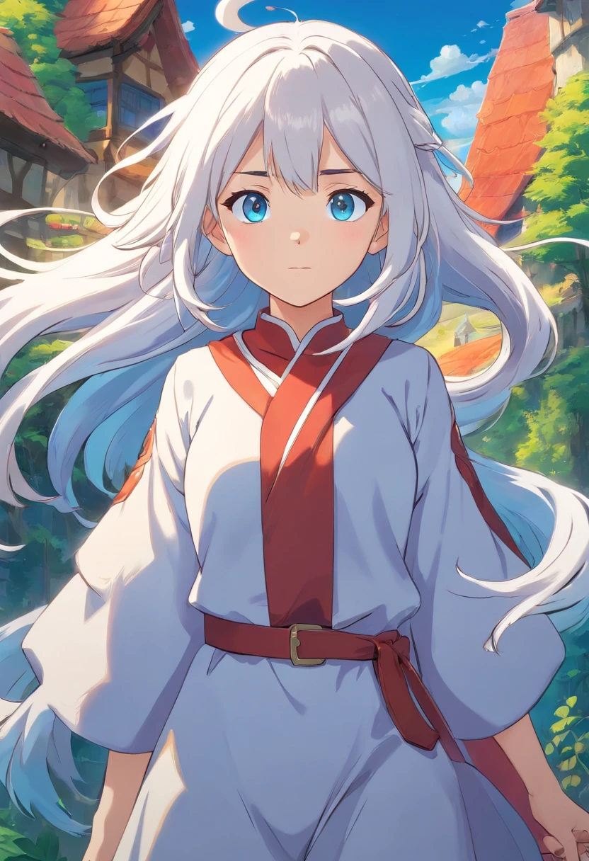 a girl1 anime character with white hair and blue eyes, character album cover, full art, antasy character, full art illustration, full portrait of elementalist, character profile art, official character art, official character illustration, merlin, high detailed official artwork, game key art, omoide emanon, oz, mobile game art, among us character