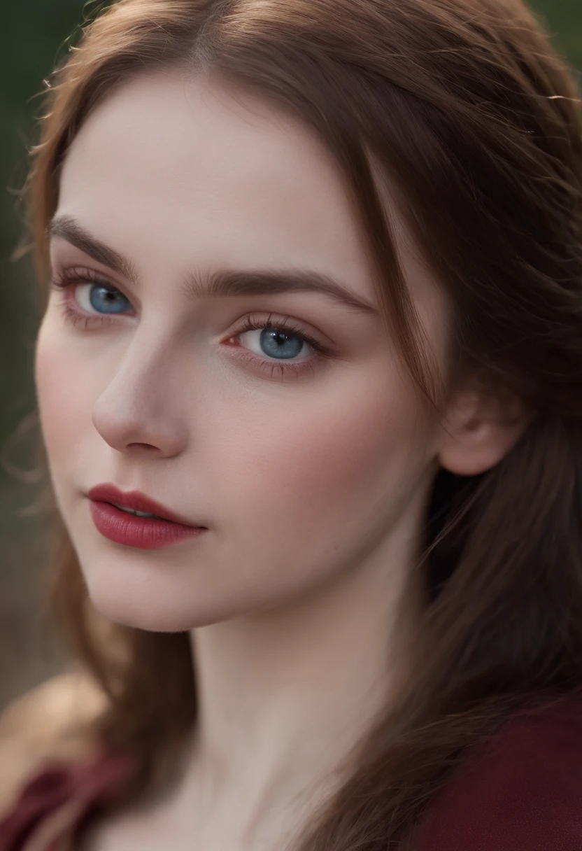 (((a deep reddish wound crosses her left cheek))) fair complexion, woman around 19 years old, natural brown hair, distinctive blue eyes, wearing kohl, slender and graceful, beautiful, candlelight in a medieval setting, ultra sharp focus, realistic shot, medieval female clothes, tetradic colors (scar:1.4)