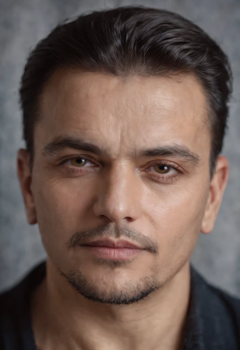 A symmetric portrait , Photo of Sinbad , wrinkled, weathered, with piercing eyes, detailed face, high details, photography, dark studio, rim light, Nikon D850, 50mm, f/1.4