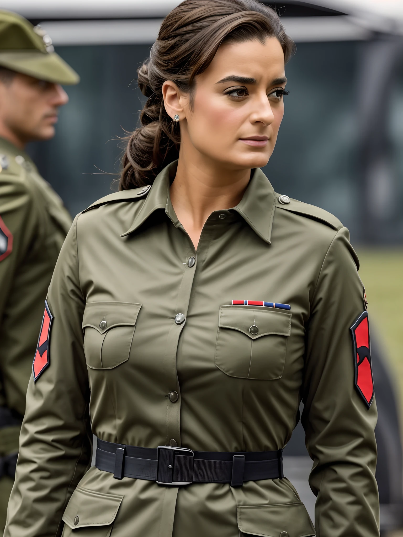 Cote de Pablo, Armee-Uniform, (((oben ohne))), legwear, ultra-detailliert, ultra realistisch