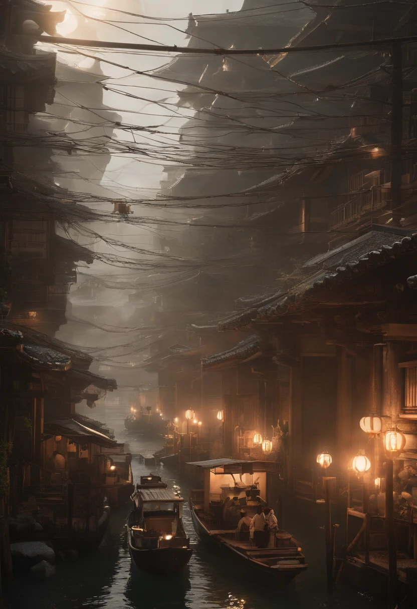 Cinematic graphics,Little Japan pollutes the oceans with nuclear wastewater,Anthropomorphic nuclear mutant marine life,immensity,eerie,frotting,contortion,uncanny,blood vess,A destroyed Japanese city by the sea,The fleeing crowd,fire glow,废墟,closeup cleavage,Light attenuation,Glow effects,depth of fields,high light,Real light,Ray traching,oc rendered,Hyper-realistic,best qualtiy,8K,Works of masters,super-fine,Detailed pubic hair,Correct anatomy,sharp focus on eyes,Bokeh,Facial features are carefully depicted,