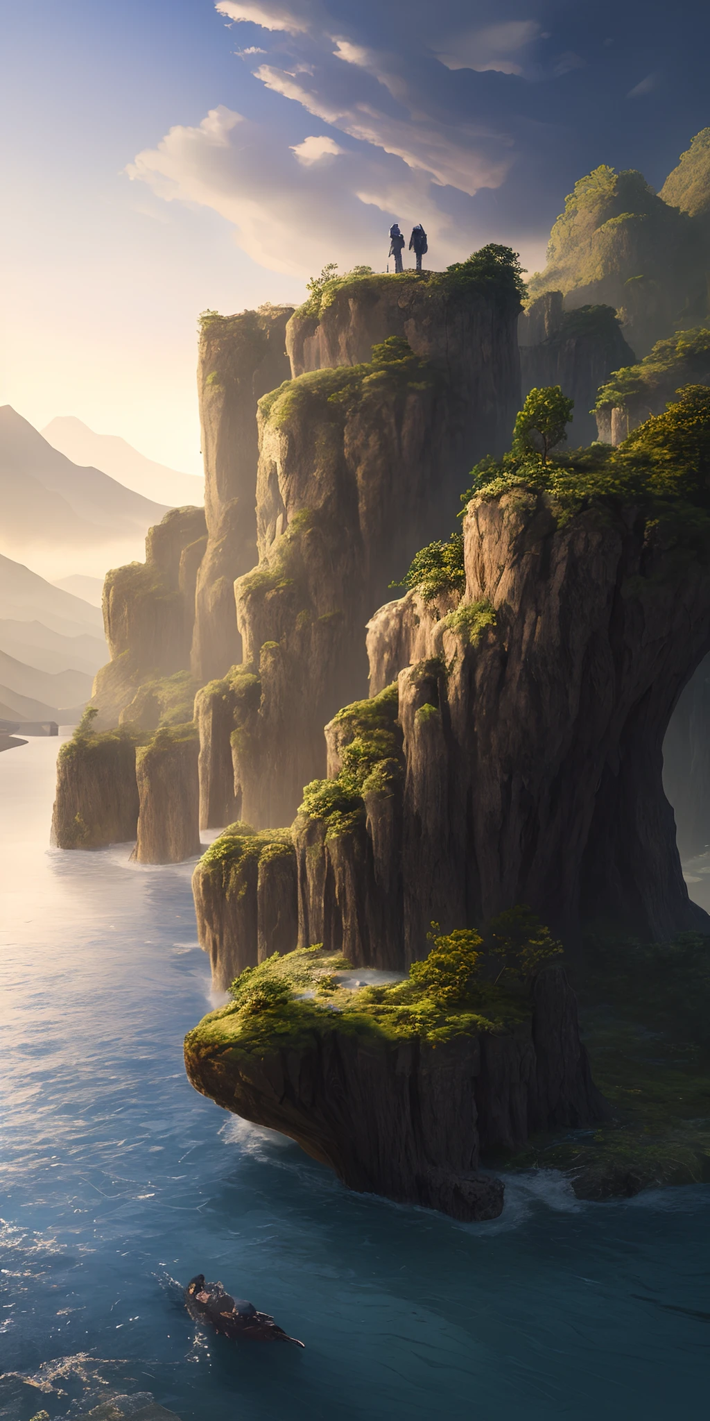 Masterpiece, best quality, high quality, extremely detailed CG unity 8k wallpaper, landscape, outdoor, sky, cloud, sky, no humans, mountain, landscape, water, tree, blue sky, waterfall, cliff, nature, lake, river , cloudy skies, award winning photography, bokeh, depth of field, HDR, bloom, chromatic aberration, photorealism, very detailed, trending on artstation, trending on CGsociety, intricate, high detail, dramatic, midjourney art