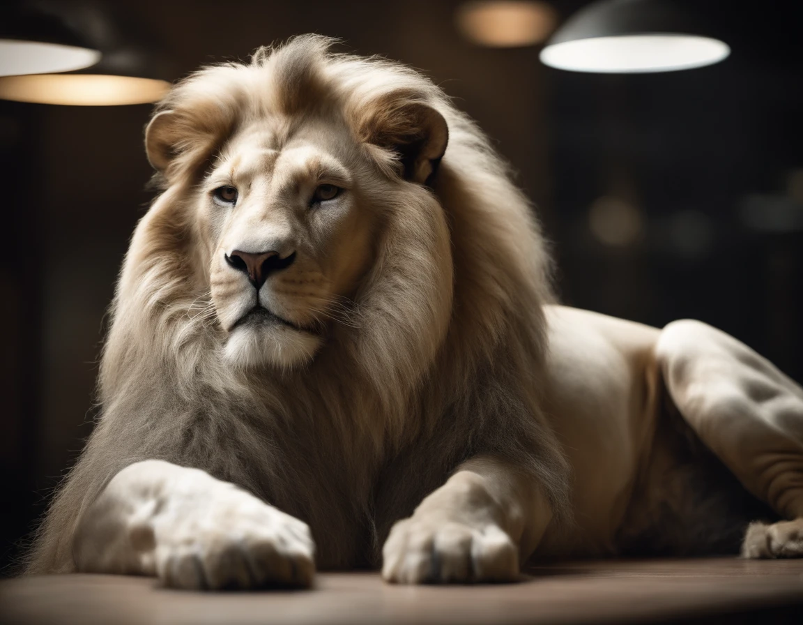white lion Looking At Stock Chart In Front Of Computer In Suit