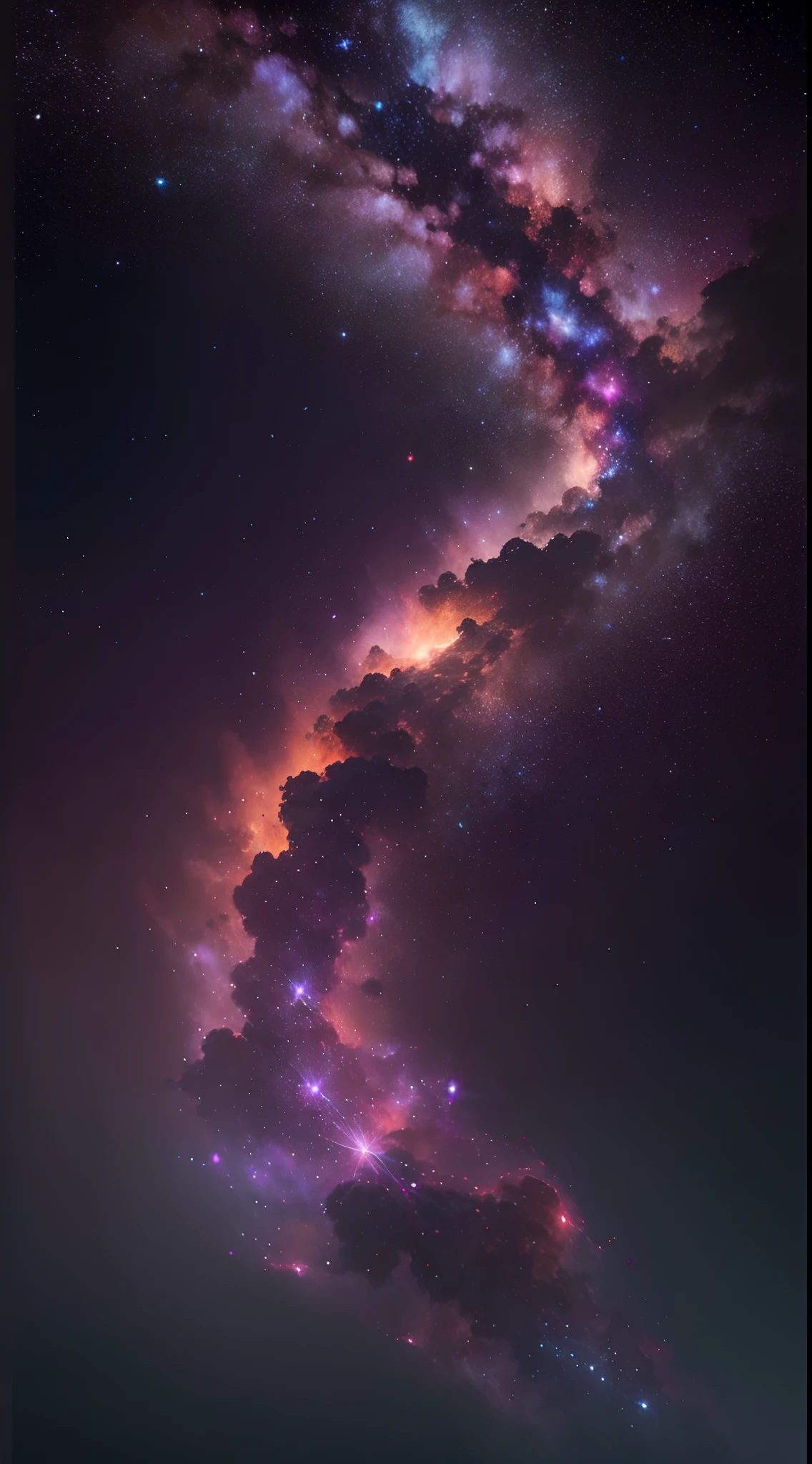 {{obra maestra}}, mejor calidad, fondo de pantalla CG unidad 8k extremadamente detallado, cinematography lighting, destello de lente,detalle, purpura, particulas, stars, galaxy, nebulosas moradas, landscape, hermoso, gamma morados
