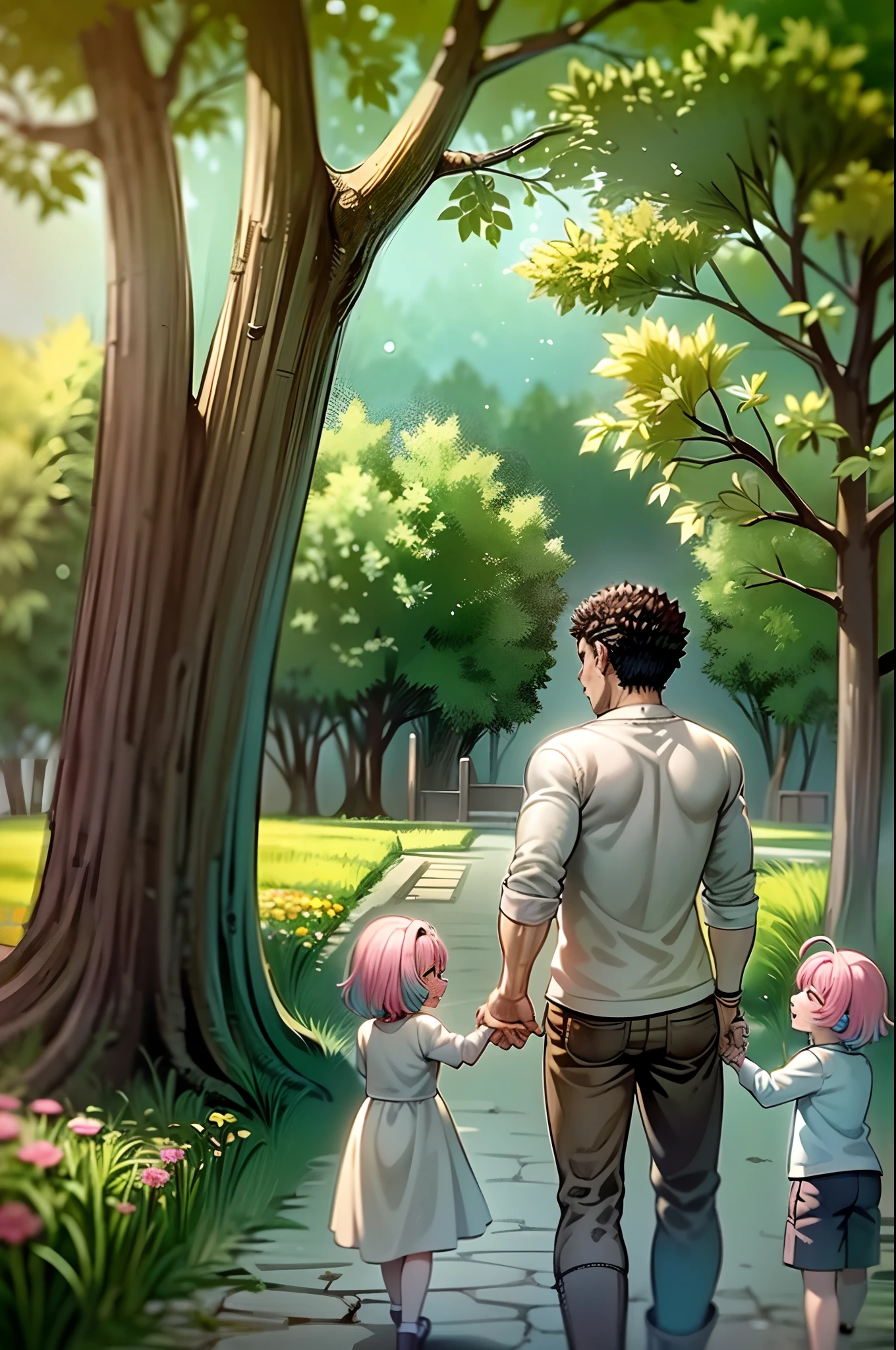 (a happy family in a picnic garden),(riamu as a motherly figure),(riamu and her husband spending quality time),(a couple enjoying the outdoors),(riamu's children playing and having fun),(guts as a loving and caring father),(a loving husband and wife),(riamu and her son sharing a joyful bond),(a happy and harmonious family),(the joyful laughter of children),(the warmth of family bonds),(a picturesque garden scene),(the vibrant colors of nature),(the soft sunlight filtering through the trees),(a peaceful and serene atmosphere),(guts and riamu surrounded by blooming flowers),(the scent of freshly cut grass),(a delicious picnic spread with a variety of food),(the sound of birds chirping),(the feeling of grass beneath their feet),(the love and happiness radiating from the family),(a moment of pure joy and togetherness),(a snapshot of a perfect family outing),(a memory to be cherished forever)