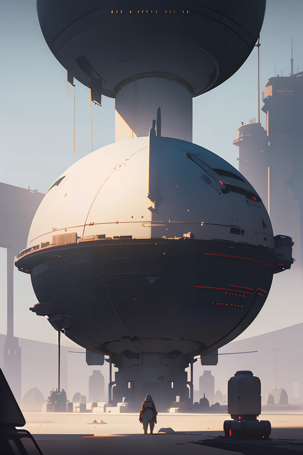 futuristic city with a giant white sphere in the middle of a desert, cyberpunk art inspired by Craig Mullins, Artstation contest winner, digital art, detailed sci-fi art, sci - fi illustrations, sci-fi illustrations, greg beeple, sci fi artwork, sci fi art, bastien grivet, sci-fi illustration, sci - fi illustration