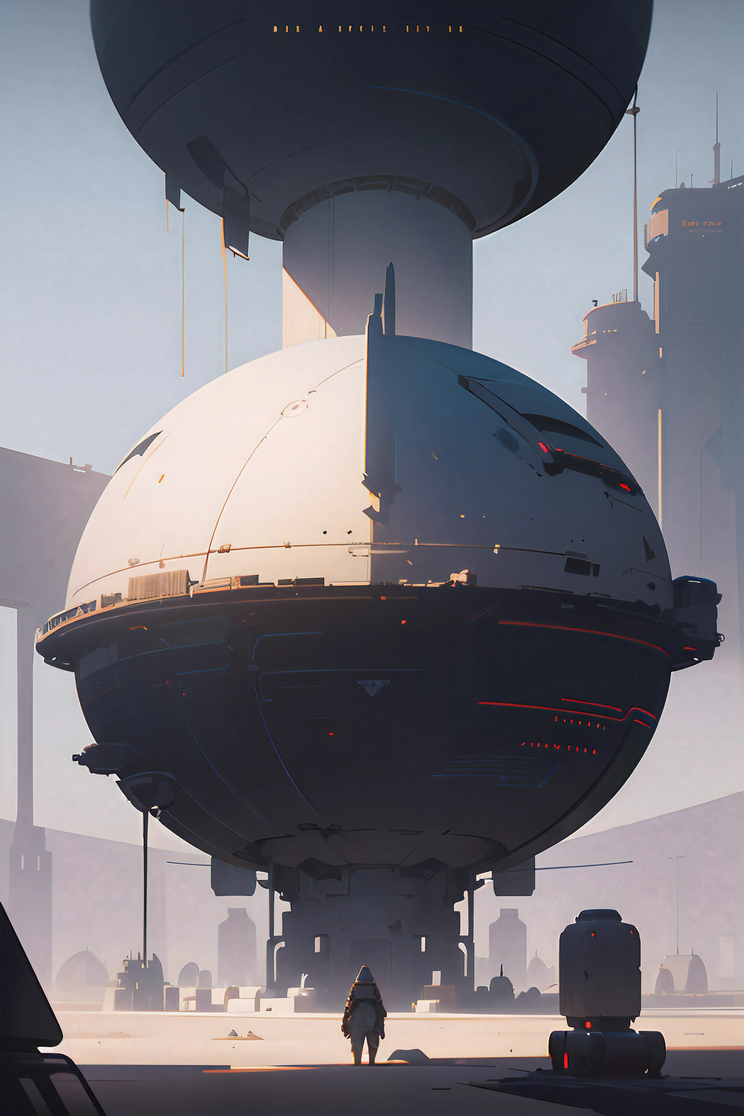 futuristic city with a giant white sphere in the middle of a desert, cyberpunk art inspired by Craig Mullins, Artstation contest winner, digital art, detailed sci-fi art, sci - fi illustrations, sci-fi illustrations, greg beeple, sci fi artwork, sci fi art, bastien grivet, sci-fi illustration, sci - fi illustration