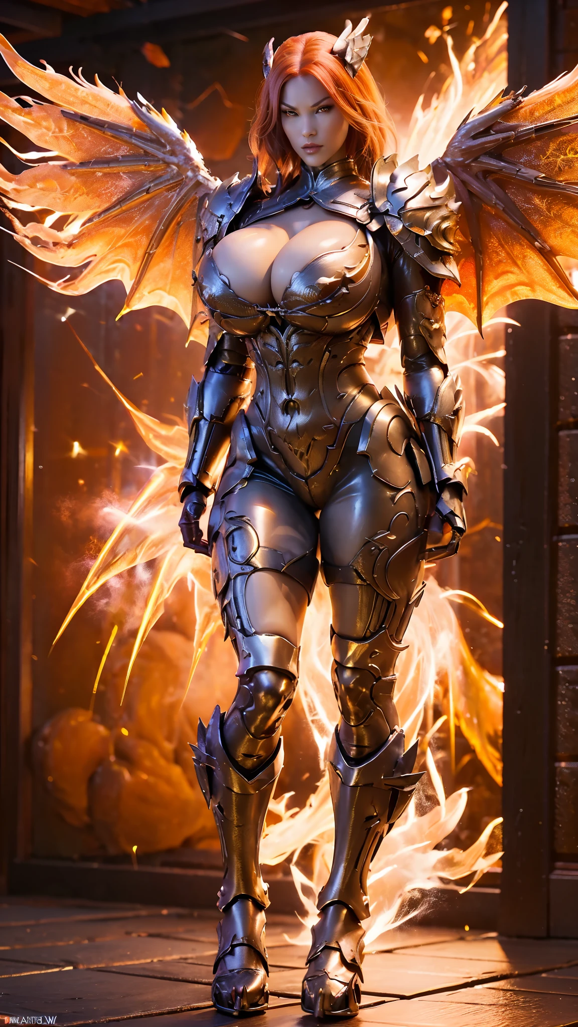 (DRAGON HEAD), HUGE BOOBS, DRAGON ARMOR, LATEX SUIT, (CLEAVAGE), ((A PAIR LARGEST PHOENIX WINGS)), (TALL LEGS), (STANDING), SEXY BODY, MUSCLE ABS, UHD, 8K, 1080P.