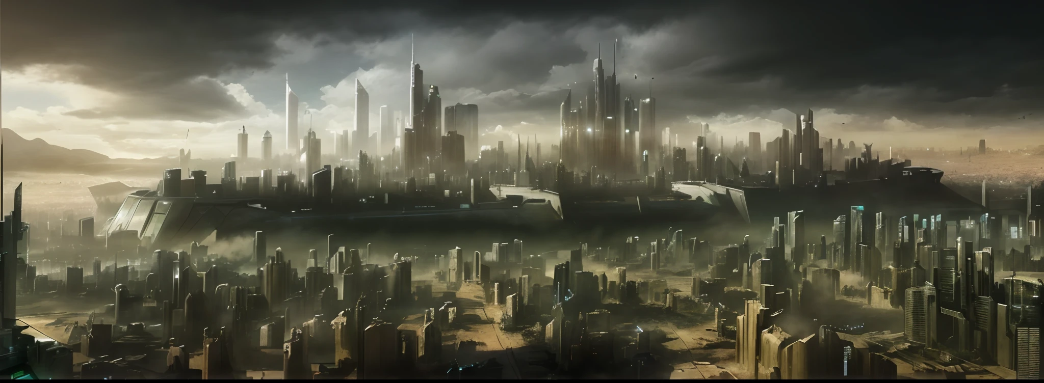 there is a large city with a lot of tall buildings, futuristic dystopian city, vista of futuristic city, dystopian city, landscape of a future city, foggy dystopian world, tectonic cityscape, apocalyptic future city, day cityscape, aerial view of a cyberpunk city, dystopian cyberpunk city, photo of futuristic cityscape, futuristic cityscape, post - apocalyptic city, hyper realistic cyberpunk city, photo of a post-apocalyptic dystopian future city with giant fortifications and walls, photo of future dystopian military city-stronghold surrounded by apocalyptic tectonic landscape
