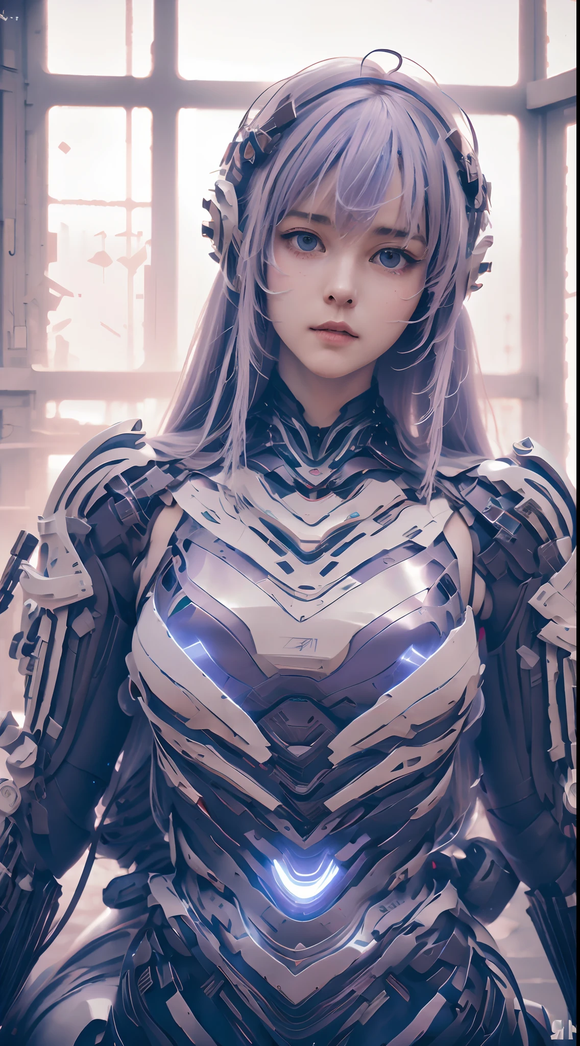 Stable diffusion cues:
lavender hair, Light blue eyes, A woman wearing a red and white mech, Metallic texture, (Best quality,4K,A high resolution,Masterpiece:1.2), Ultra-detailed, Realistic:1.37, sportrait, Vibrant colors, Soft lighting, Lavender field in the background