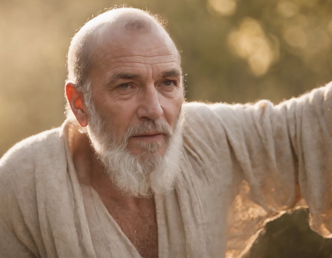 HD masterpiece, beste-Qualit, high resolucion, 4k, religion, (((1 vieux homme nu de 70 ans))) (Barbe blanche) traits du visage forts torse poilu, fat, marche dans le sable. hairy chest, brief, brumes volumineuses, nuit profonde, brume, background : brume et vapeur verte