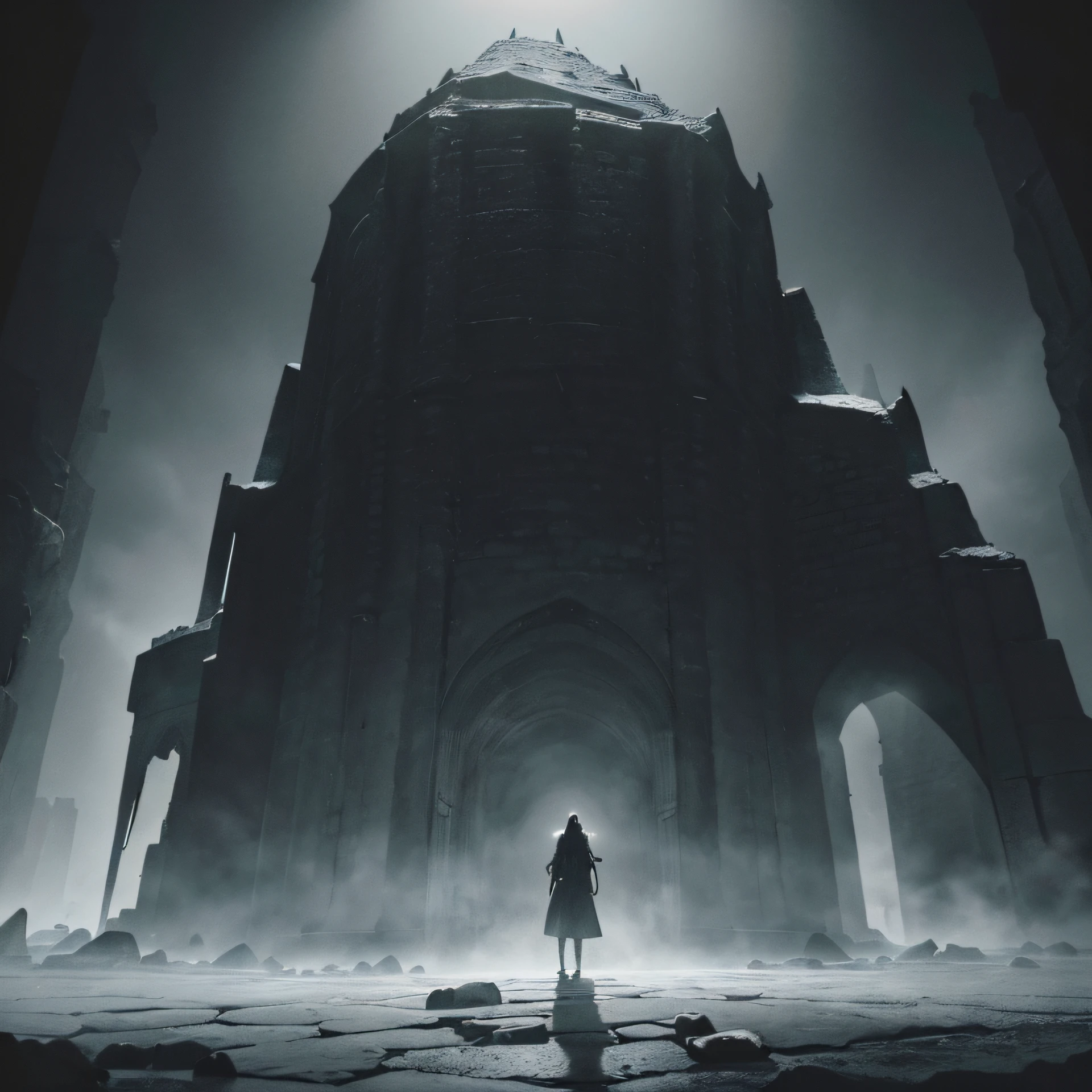 (black stone,ancient beast,dungeon,large,centuries-old,imposing,pillars,cryptic symbols,dark atmosphere,mysterious shadows,massive chains,stalactites,echoes,ominous,thrilling,adventure,vast underground labyrinth) (best quality,4k,highres,ultra-detailed,realistic), (dark fantasy,creepy,gothic,mythical) (subtle hues of black and grey,low-key lighting,shadows,subdued tones)