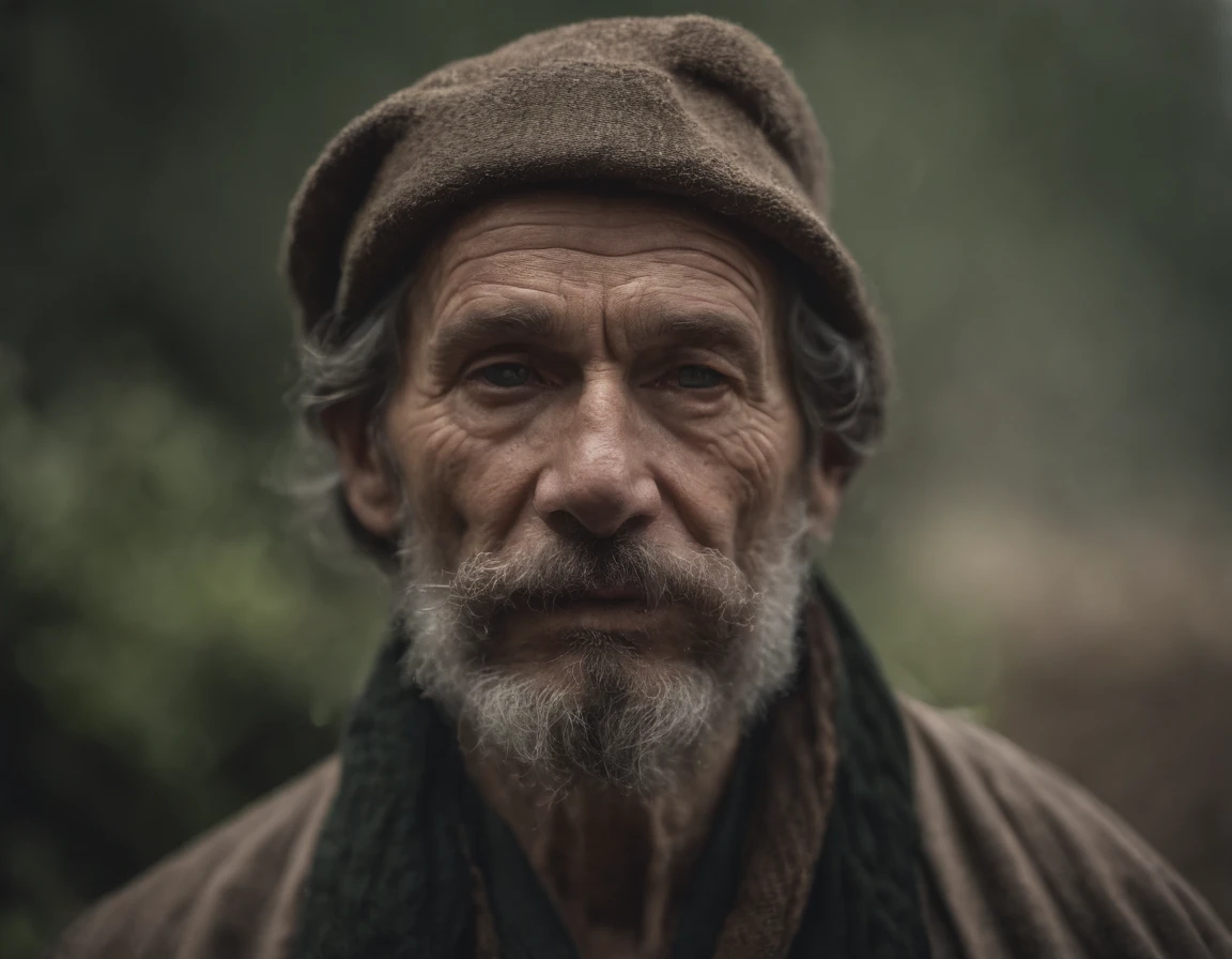 HD masterpiece, beste-Qualit, high resolucion, 4k, religion, (((un vieux homme nu de 70 ans))) avec une (Barbe blanche), traits du visage forts, torse poilu, fat, marche dans le sable. (Clothes : aucun), brumes volumineuses, nuit profonde, brume, background : brume et vapeur verte