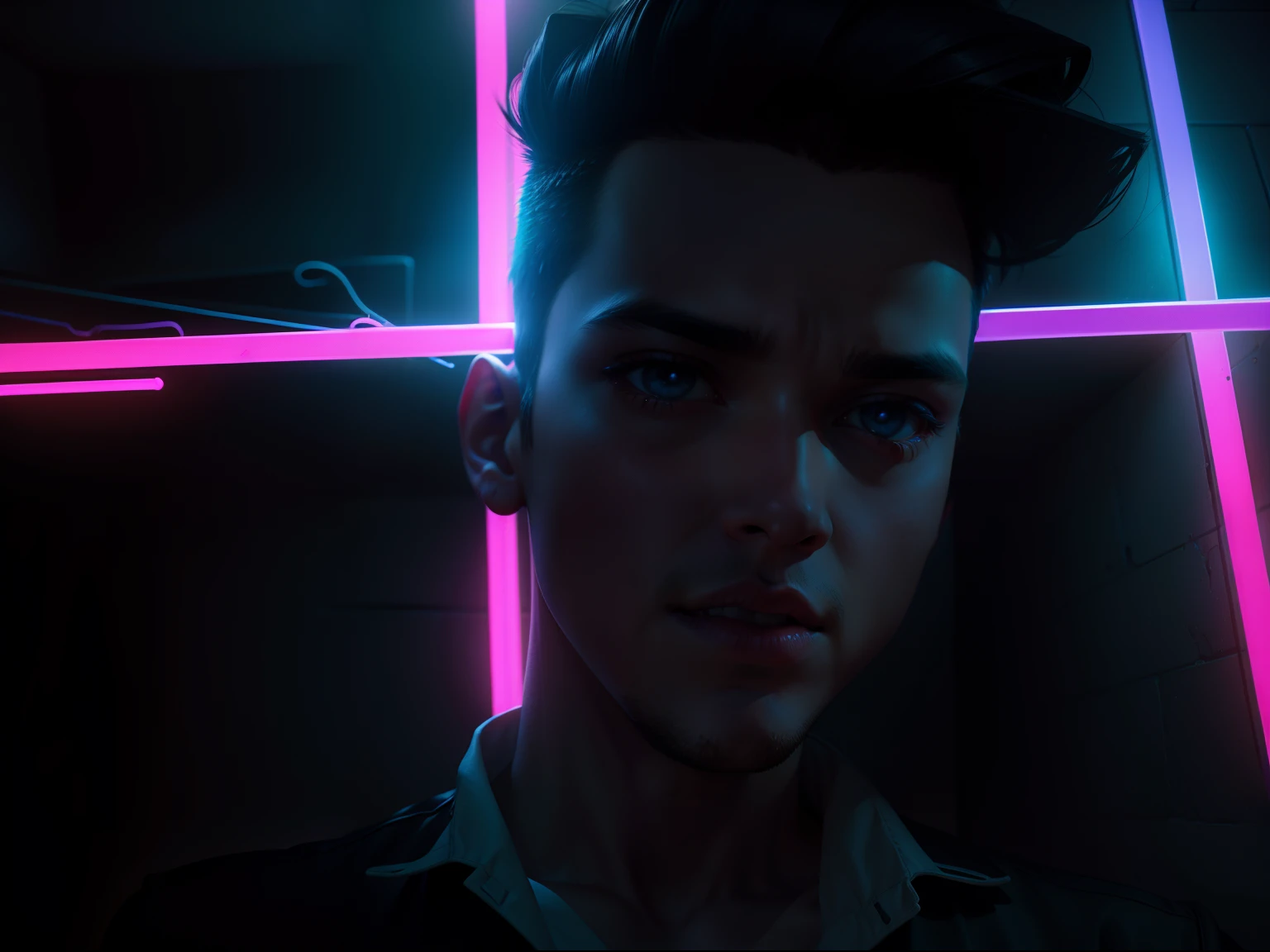 Change background 3D boy neon light on background HDR photography
