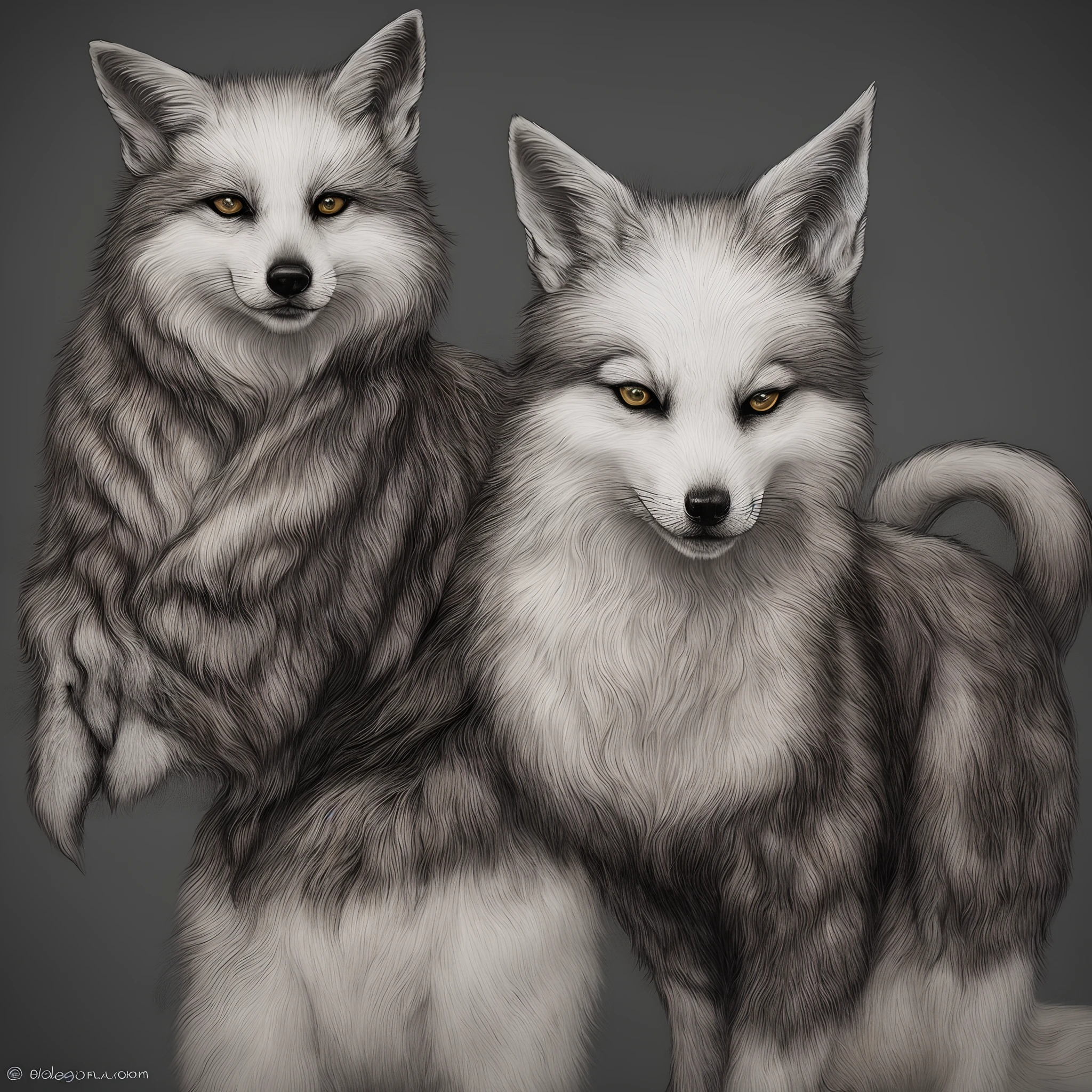 Kitsune de com pelagem preta e olhos dourados