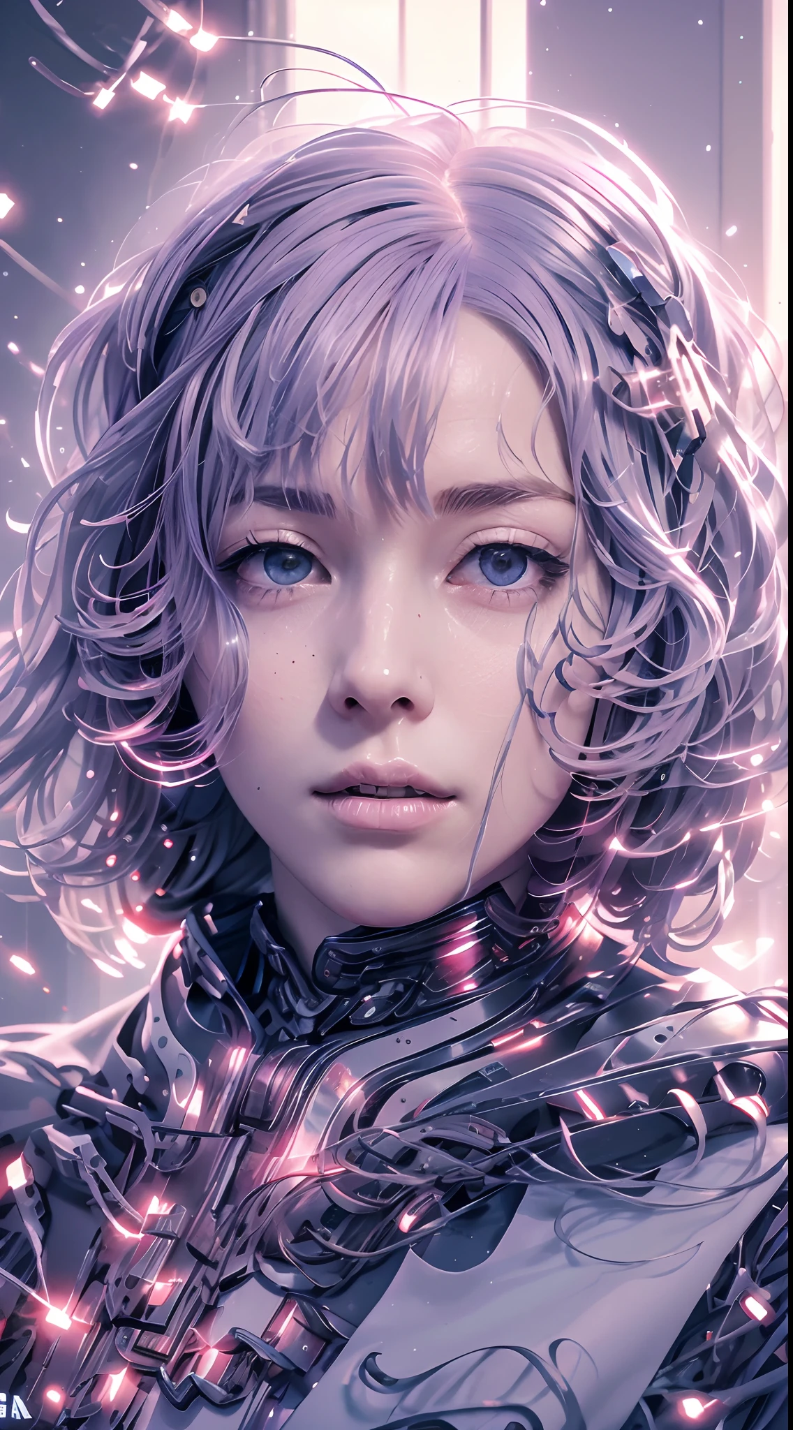 Stable diffusion cues:
lavender hair, Light blue eyes, A woman wearing a red and white mech, Metallic texture, (Best quality,4K,A high resolution,Masterpiece:1.2), Ultra-detailed, Realistic:1.37, sportrait, Vibrant colors, Soft lighting, ruined city in the background