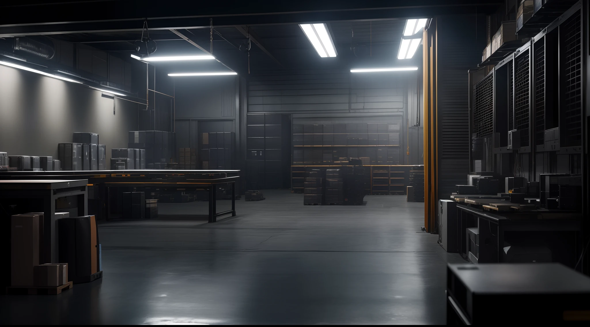 Ultra Realistic Production, (Movie Still Shot of Dimly lit Warehouse-Like Basecamp:1.4), (Action Movie Still:1.6), (Night Time:1.6), (Warehouse Interior Shot:1.4), (Computer with Hanging Monitors on the Corner:1.6), (Laboratory Corner:1.4), (Training Ring on the Center of the Basecamp:1.2), (Luminescent Effects:1.2), (Dynamic Angle Shot:1.2), Insane Details, Intricate Detail, Cinematic Shot and Lighting, Realistic Colors, Masterpiece, Sharp Focus, Ultra Detailed, Taken with DSLR Camera, Realistic Photography, Depth of Field, Incredibly Realistic Environment and Scene, Master Composition and Cinematography