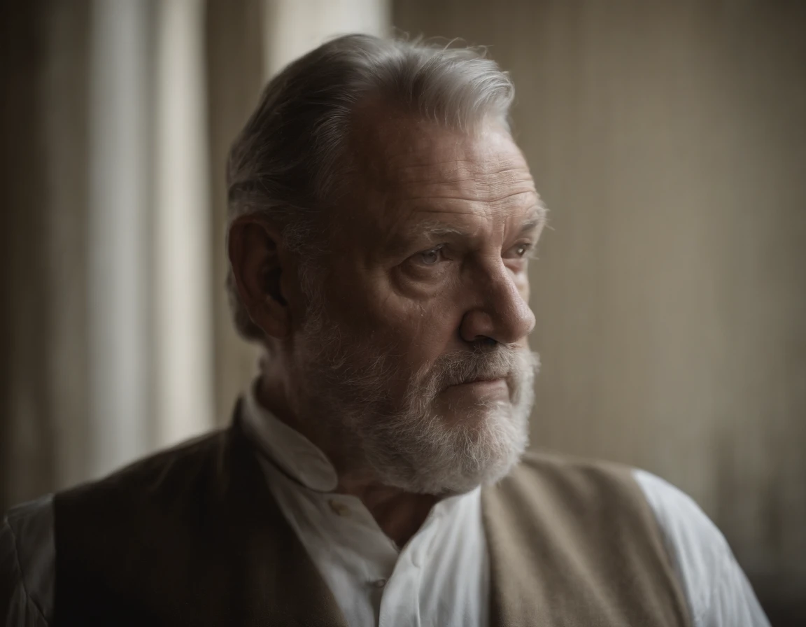 HD masterpiece, beste-Qualit, high resolucion, 4k, science-fiction, (((un vieux homme de 70 ans))), debout, (Barbe blanche), traits du visage forts, torse poilu, fat, sable. undress top, bulky smoke, nuit, brume. background soap bubbles, vapeur verte