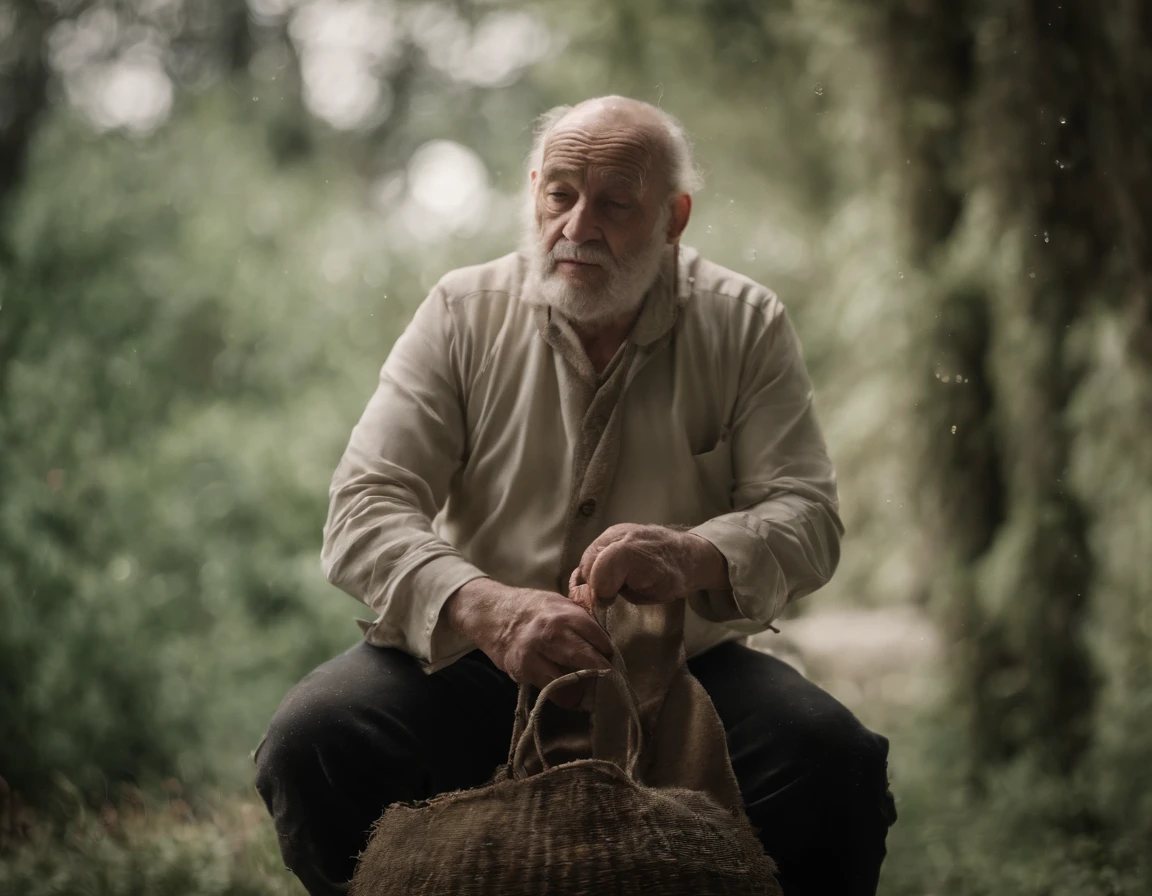 HD masterpiece, beste-Qualit, high resolucion, 4k, science-fiction, (((un vieux homme de 70 ans))), debout, (Barbe blanche), traits du visage forts, torse poilu, fat, sable. undress top, bulky smoke, nuit, brume. background soap bubbles, vapeur verte