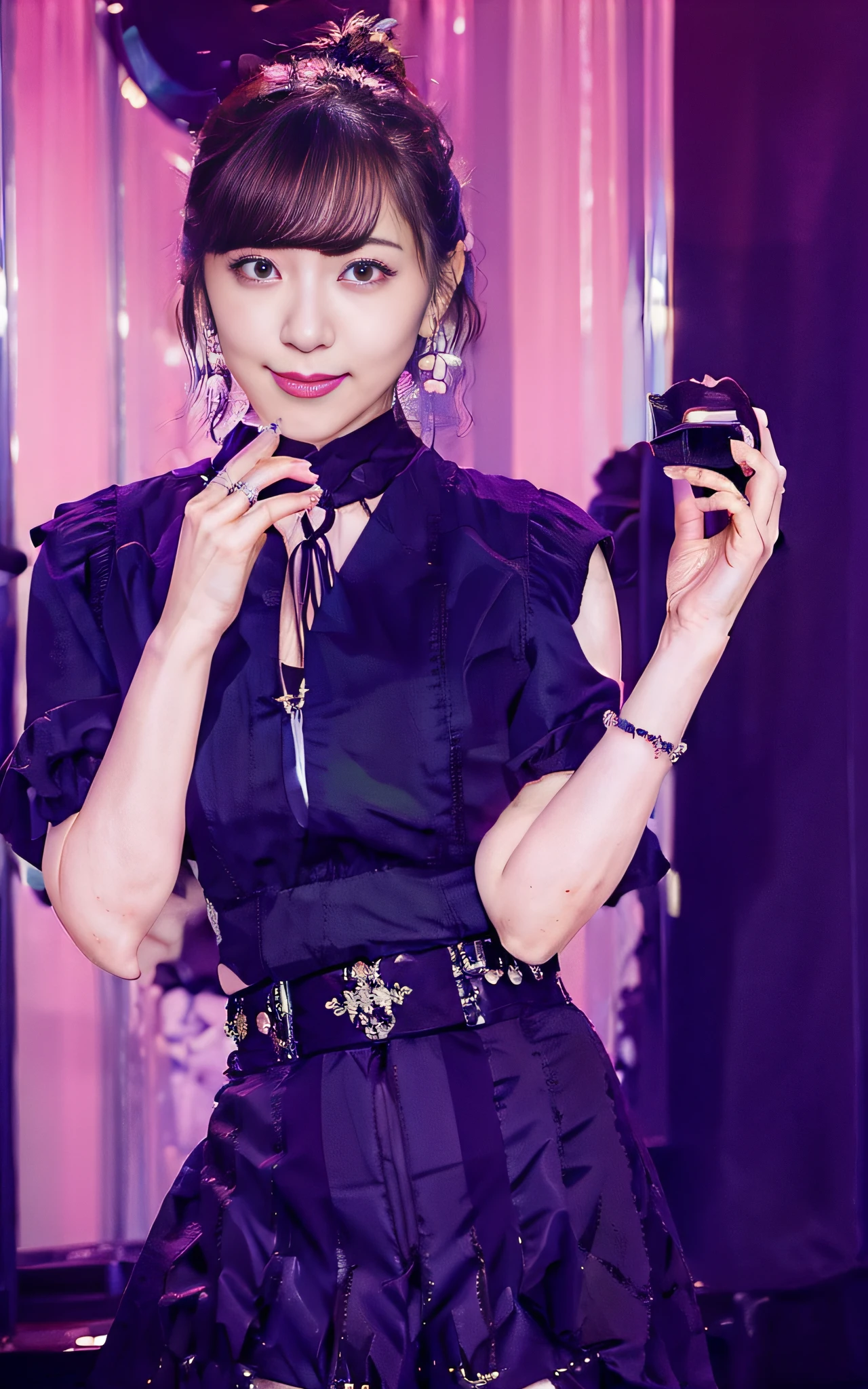Charming Japanese style beauty、Evil Female Executive、Night city、Move ki、The Darkness、seductiv、Brainwashed、Retrofit equipment、Evil Fall、wicked、darkness、Purple Eyeshadow、black pantyhose、Black pleated skirt、Dark