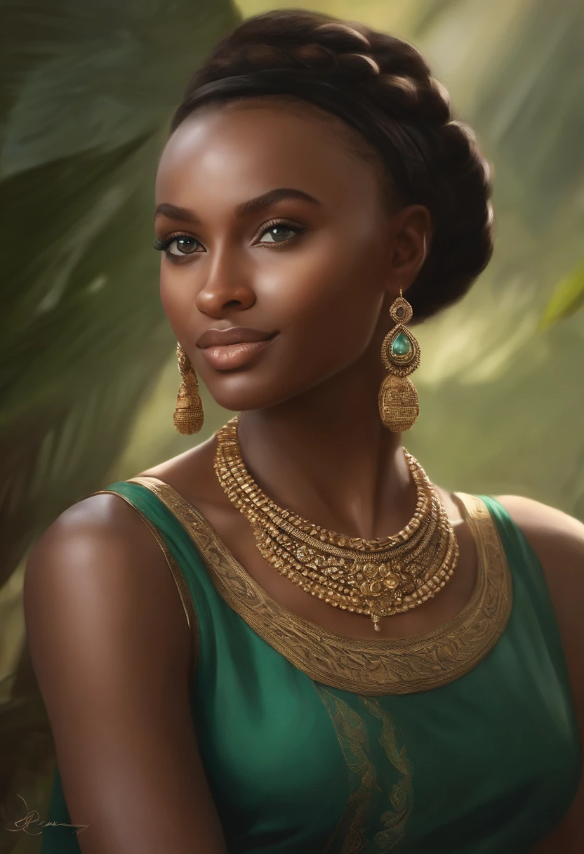 full Portrait of young Emily Berrington as a beautiful African fashion model, emerald-eyed, tanned skin, young lesbian, young girl, intricate, elegant, highly detailed, digital painting, artstation, concept art, smooth, sharp focus, illustration, art by artgerm and greg rutkowski and william - adolphe bouguereau
