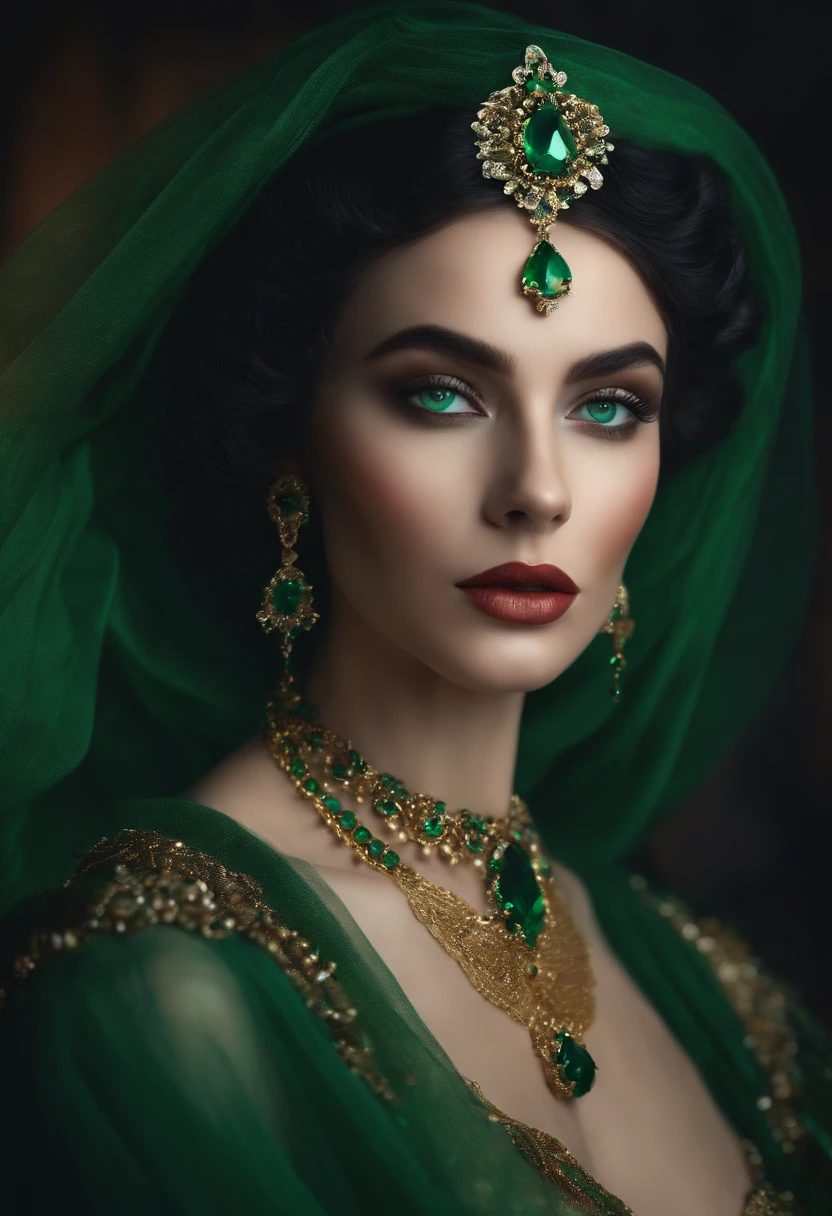 "(best quality,4k,highres,masterpiece:1.2),portrait,emerald lady,beautiful detailed eyes,beautiful detailed lips,glowing green eyes,dark green hair,elaborate jewelry,elegant dress,ethereal,soft lighting,vivid colors"