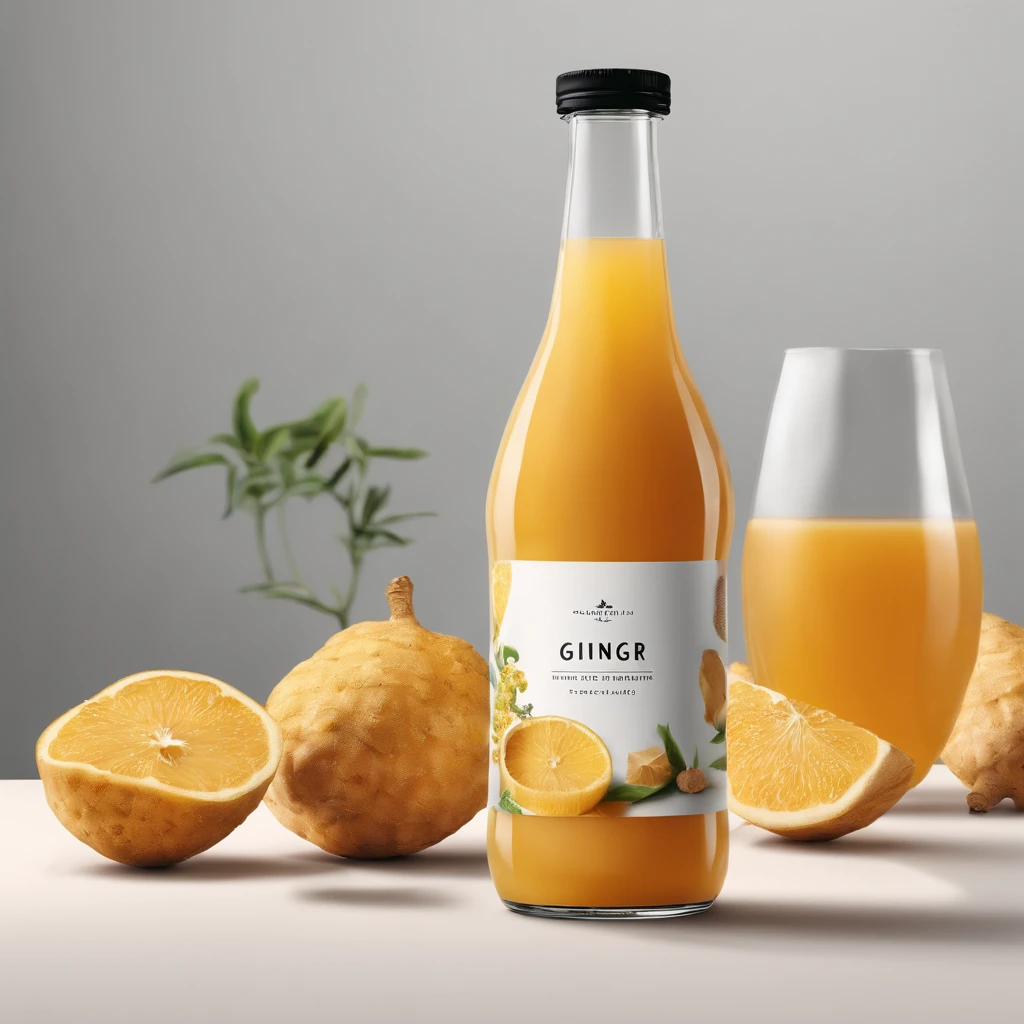 a juice drink with ginger and a glass of juice, gingembre, gingembre. art minimaliste, label, product label, illustration »,