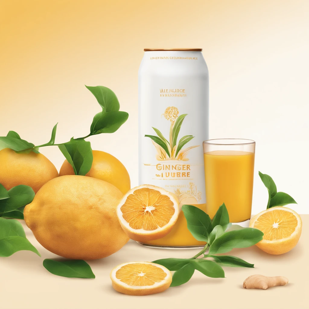 a juice drink with ginger and a glass of juice, gingembre, gingembre. art minimaliste, label, product label, illustration »,
