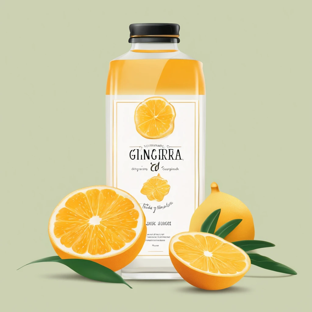 a juice drink with ginger and a glass of juice, gingembre, gingembre. art minimaliste, label, product label, illustration »,